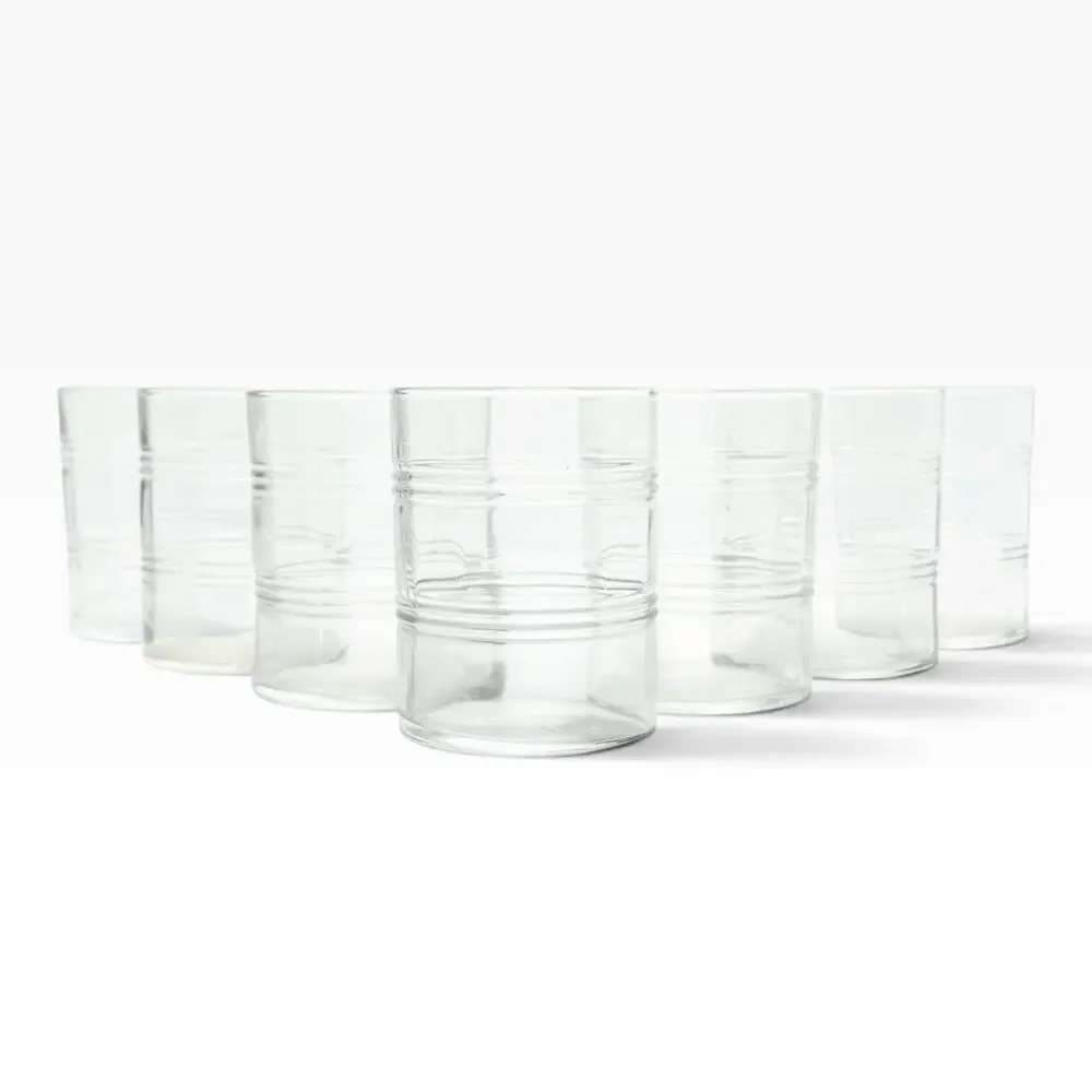 Anchor Hocking “Banded Rings, Clear” 7 Old Fashioned Tumbler Glasses 4” 14oz